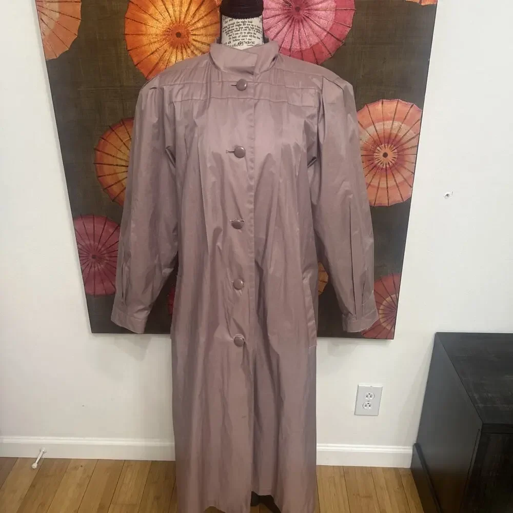 Vintage Fleet Street Mauve Trench Coat Longline Minimal Chic Duster Sz 12 - Picture 2 of 8